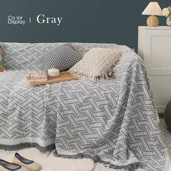 Чехол для дивана из хлопчатобумажной нити с бахромой в скандинавском стиле, двухстороннее утолщенное мягкое полотенце для дивана, полное покрытие, пыленепроницаемые декоративные одеяла для дивана 90x90cm розовый