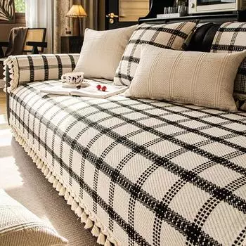 Чехол для дивана из хлопка и льна Four Seasons из массива дерева, нескользящий, универсальный, утолщенный, с кисточками, коврик для дивана 70x70cm 1pcs