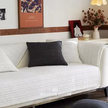 Чехол для дивана из хлопка с простой вышивкой в полоску, подушка для полотенца, нескользящие подушки из хлопка 70*70cm бежевый