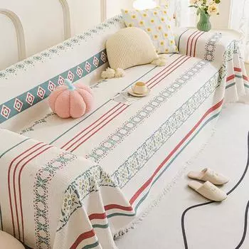 Чехол для дивана из хлопкового льна EIFLOY Bohemia, универсальный, с бахромой, для углового дивана, плед, одеяло, защитное покрытие для мебели 180x130