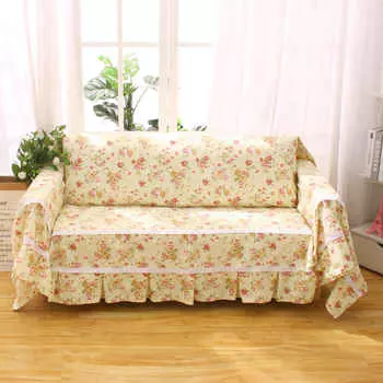 Чехол для дивана из хлопковой ткани с оборками, цветочный узор, чехлы для сидений дивана, гостиная, полное покрытие, противоскользящее 2PCS Cushion Cover