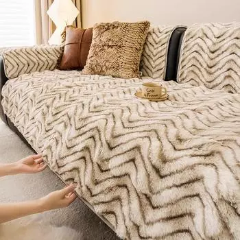 Чехол для дивана из искусственного меха кролика EIFLOY-Wavy, толстый плюшевый чехол для дивана, нескользящий, супермягкий, плотный защитный чехол для мебели, зимний 70x70