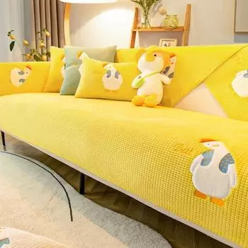 Чехол для дивана из кукурузного бархата с вышитым рисунком утки из мультфильма, чехлы для дивана для гостиной, домашний декор, однотонная современная подушка для дивана 70x70cm 1pcs