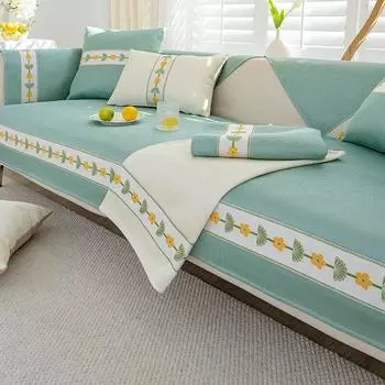 Чехол для дивана из ледяного шелка с цветочным узором. Прохладный и освежающий летний нескользящий чехол для дивана в гостиной. Защитный чехол для мебели. 70x70cm 1pcs