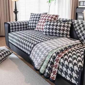 Чехол для дивана из ледяного шелка с узором «гусиные лапки», украшение для гостиной, Нескользящий коврик для диванной подушки, универсальный чехол для дивана на все сезоны 70X70cm 1pc