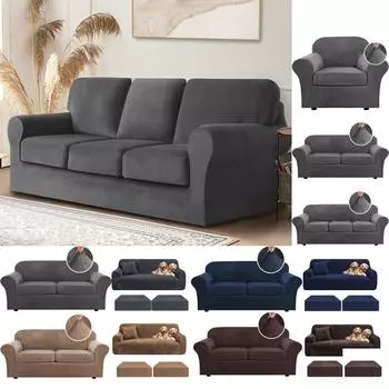 Чехол для дивана из плотного бархата, эластичный плюшевый чехол для дивана, роскошный современный чехол для дивана, подушка для гостиной, защитная подушка для мебели 1 seat Cushion cover кофейный