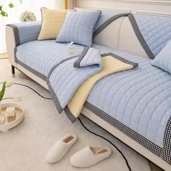 Чехол для дивана из плотного хлопка, нескользящий чехол для дивана в гостиную, решетчатая подушка для дивана, Г-образный коврик для дивана с черными и белыми клетчатыми краями 70x70