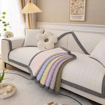 Чехол для дивана из плотного хлопка, нескользящий чехол для дивана в гостиную, решетчатая подушка для дивана, Г-образный коврик для дивана с черными и белыми клетчатыми краями 30x50cm pillowcase небесно-голубой