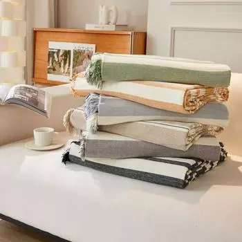 Чехол для дивана из полосатой синели, универсальное полотенце для дивана на все времена, полное покрытие, пыленепроницаемый чехол для сиденья, подушка, одеяло, домашний декор 90x180cm светло-серый