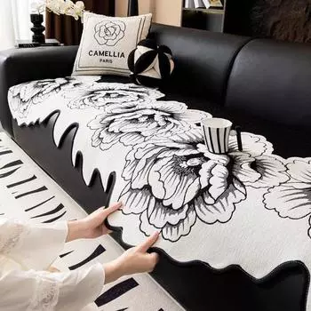 Чехол для дивана из простой шенилловой ткани с активной печатью, можно стирать в стиральной машине, не образует катышков — универсальный, подходит для кресел и 4-местных диванов, прочный 90*90cm