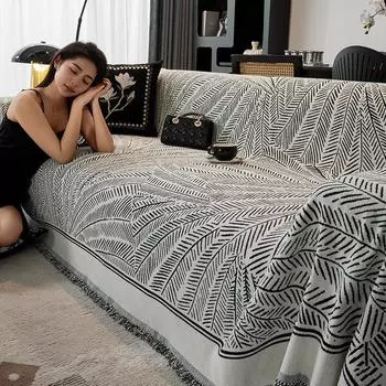 Чехол для дивана из шенилла, черно-белый, в скандинавском стиле, высококачественный чехол для дивана, универсальный чехол, универсальное нескользящее полотенце на все времена 180*130cm