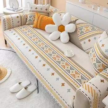 Чехол для дивана из шенилла, нескользящий, универсальный, четыре сезона, однотонный, полосатый, коврик для дивана для гостиной, подушка для дивана, дома 70x70