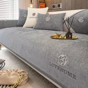 Чехол для дивана из шенилла, нескользящий, универсальный, четыре сезона, подушка для дивана для гостиной, вышитая надпись «Камелия», декор для дивана 70x70cm 1pcs