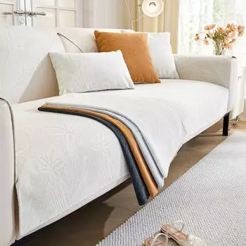 Чехол для дивана из шенилла, нескользящий, универсальный, четыре сезона, однотонный, полосатый, коврик для дивана для гостиной, подушка для дивана, дома 70*70cm белый