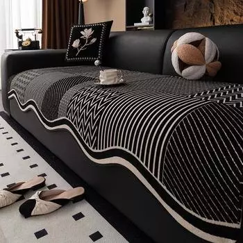 Чехол для дивана из шенилла, нескользящий, универсальный, защитный, с неровностями, полосатый, волнистый, с принтом, для дивана, подушка 90x90