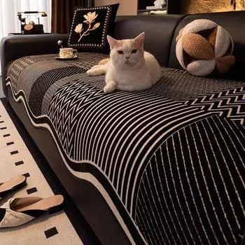 Чехол для дивана из шенилла, нескользящий, универсальный, защитный, с неровностями, полосатый, волнистый, с принтом, для дивана, подушка 90x90