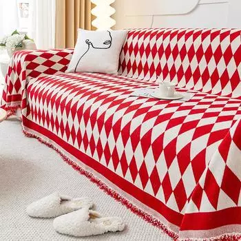 Чехол для дивана из шенилла, полотенце, Four Seasons, универсальный, простой, современный, сетчатый, красный, чехол для дивана, ткань, все включено, универсальный чехол, подушка для спинки 180*130