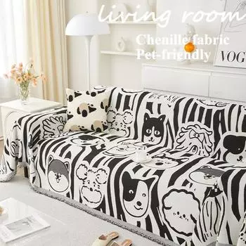 Чехол для дивана из шенилла с изображением мультяшного щенка, универсальный чехол для дивана Four Seasons, полотенце, полный чехол для дивана, декоративный чехол для гостиной, кабинета 180x130cm
