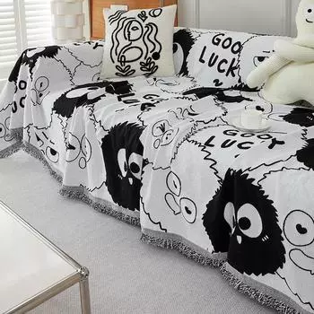 Чехол для дивана из шенилла с рисунком в черно-белом цвете, одеяло для дивана, все включено, пылезащитный, всесезонный, универсальный, милый чехол для дивана с рисунком, полотенце 180*130cm