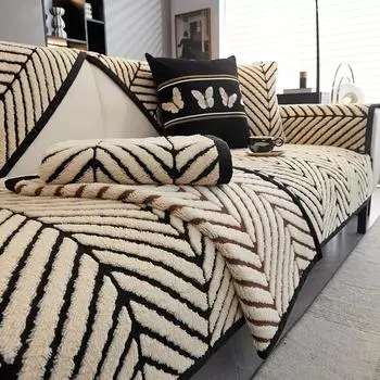 Чехол для дивана из шенилла с рисунком в полоску, коврик для дивана в елочку, нескользящая утолщенная подушка для дивана, чехол для дивана в геометрическую ромбовидную сетку Four Seasons 70x70