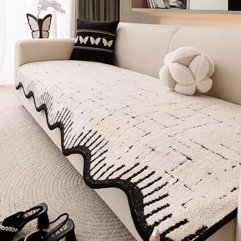 Чехол для дивана из шенилла с волнистым краем, роскошный защитный чехол для подушки T-Cushion, универсальный, подходит для кресел и секционных диванов, накидка на мебель для домашнего и офисного декора 90*120CM