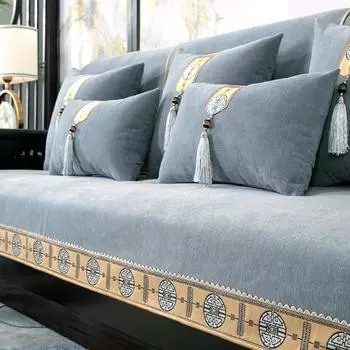 Чехол для дивана из шенилла с вышитым краем, подушка для спинки дивана, новый нескользящий чехол для гостиной в китайском стиле на все сезоны 70x70cm 1pcs