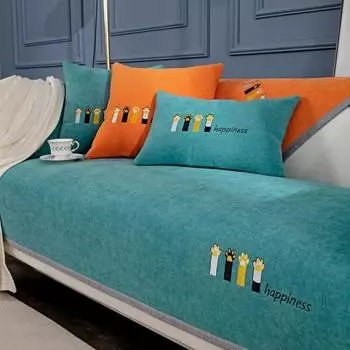 Чехол для дивана из шенилла с вышивкой в виде мультфильма, нескользящий, подушка для угла дивана, полотенце для подлокотника, универсальный чехол для дивана, коврик для домашнего декора дивана 1pc 45x45 pillowcase