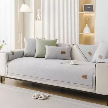 Чехол для дивана из шенилла, универсальная однотонная подушка для дивана в гостиную Four Seasons с вышитой кожаной этикеткой, нескользящая подушка для дивана 70x70cm 1pcs