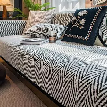 Чехол для дивана из шенилла в полоску, елочка, утолщенные чехлы для дивана для гостиной, универсальный, для сезонов, нескользящий коврик для дивана 70x70cm 1pcs