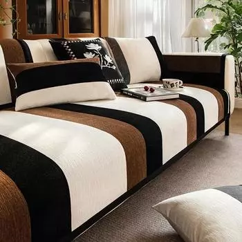 Чехол для дивана из шенилловой ткани с цветными блоками и полосатым узором, современный утолщенный диван, подушка для гостиной, фиксированный противоскользящий защитный чехол для дивана 70x70