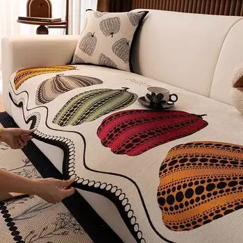 Чехол для дивана из синели на все сезоны, нескользящий чехол для дивана, универсальный защитный чехол с неровностями, подушка для дивана с принтом тыквы и медведя 90x90