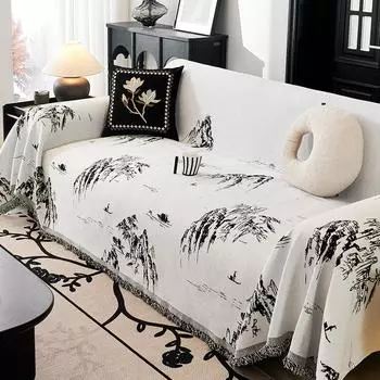 Чехол для дивана из синели, полотенце, новый чехол для дивана с китайским пейзажем, универсальный чехол на четыре сезона, чехол для дивана с защитой от царапин 180*130cm