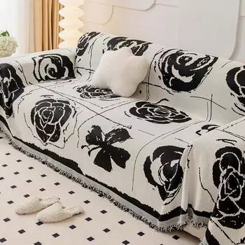 Чехол для дивана из синели с кисточками, пыленепроницаемый, нескользящий, жаккардовый, с цветочным рисунком, полотенце для дивана, удобная подушка для сиденья, многофункциональное одеяло, чехол 180x130cm1pcs