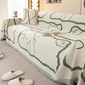 Чехол для дивана из синели с милым медведем, тканевая салфетка, интегрированная салфетка для спинки, универсальный пылезащитный чехол для дивана, четыре сезона 180x130cm