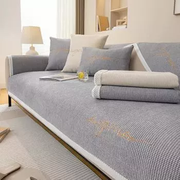 Чехол для дивана из синели с вышивкой букв, противоскользящий трикотажный жаккардовый диван, полотенце, украшение для домашнего интерьера, подушка для дивана 70x70