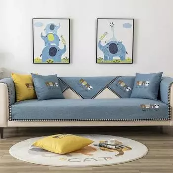 Чехол для дивана из синели, универсальный чехол для дивана с сетчатыми краями, противоскользящий комбинированный диван-полотенце с рисунком медведя, чехол для дивана для гостиной 70x70cm 1pcs