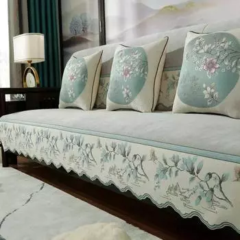 Чехол для дивана из синели в китайском стиле, жаккардовая ткань, край дивана, подушка, декор для гостиной, универсальный противоскользящий чехол на четыре сезона 70x70cm 1pc