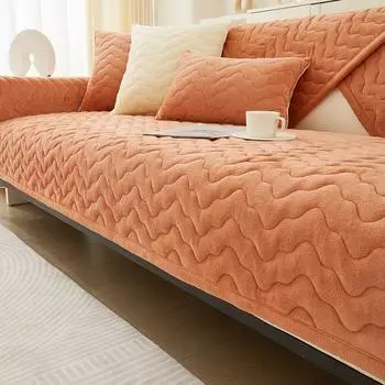 Чехол для дивана из утолщенного молочного бархата, зимний чехол, плюшевая подушка, европейский чехол для дивана, полотенце для гостиной Customize Contact Us бежевый