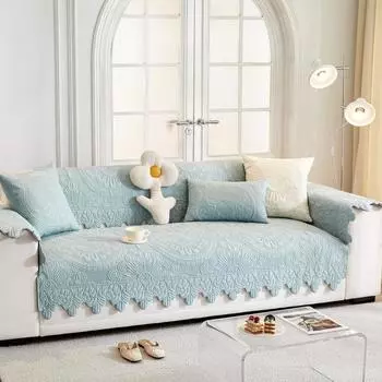 - Чехол для дивана из вышитого хлопка, однотонный, на 1, 2, 3 места, чехол для кресла-кушетки, Г-образный, стеганый, противоскользящий, подушка для дивана 90x300cm 1pc