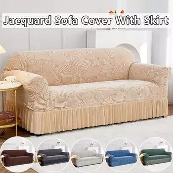 Чехол для дивана из жаккарда с юбкой, эластичный чехол для дивана для гостиной, чехол для кресла на 1/2/3/4 сиденья, чехол для мебели, чехол для дивана 1-Seater-90-140cm