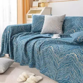 Чехол для дивана из жаккарда в скандинавском стиле с рисунком в виде водной ряби, современные полотенца для дивана, чехол для гостиной, который можно стирать в стиральной машине 180x150cm синий