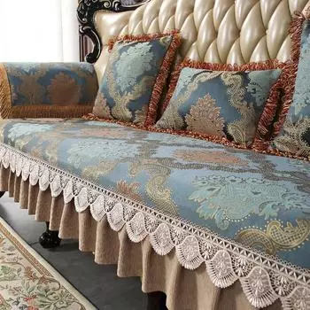 Чехол для дивана из жаккардовой ткани шенилл, европейский роскошный цветочный вышитый узор, нескользящее полотенце для дивана, декор для гостиной 50x60