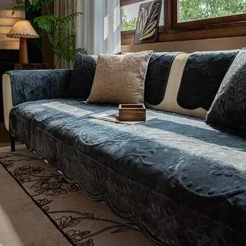 Чехол для дивана L-образной формы из французского винтажного бархата EIFLOY, 3-местный, мягкие плюшевые чехлы для дивана, нескользящие стеганые чехлы для мебели 70x70