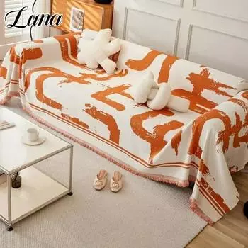 Чехол для дивана Line Art Chenille в современном стиле, универсальное полотенце для дивана для гостиной, мягкий, короткий, плюшевый, оранжевый, плед, чехлы 90x180