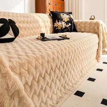 Чехол для дивана Mediterranean Breeze из однотонного меха кролика, новый, всесезонный, универсальный, толстый, противоскользящий, пылезащитный, ткань для дивана 180x150cm 1pcs