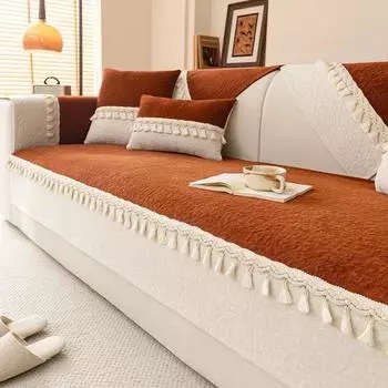 Чехол для дивана Nordic Solid из шенилла, нескользящий, современный, вязаный, с кисточками, с белым краем, полотенце для дивана, украшение для гостиной, роскошный чехол для сиденья 70x70