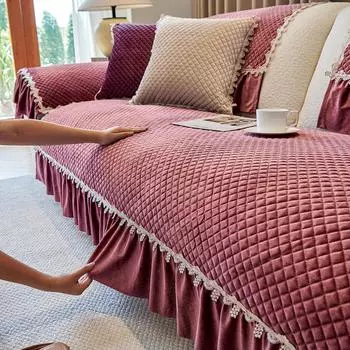 Чехол для дивана, полотенце для спинки дивана, осень и зима, все сезоны, плюш, зима, однотонный, для гостиной, комбинированный, утолщенный, нескользящий 30*50cm серый