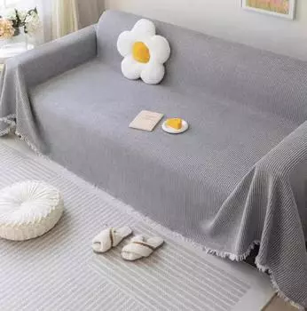 Чехол для дивана, пылезащитный чехол для диванной подушки, защитный чехол от царапин, чехол для дивана, плед с кисточками по краю, вафельный чехол для дивана 90x90