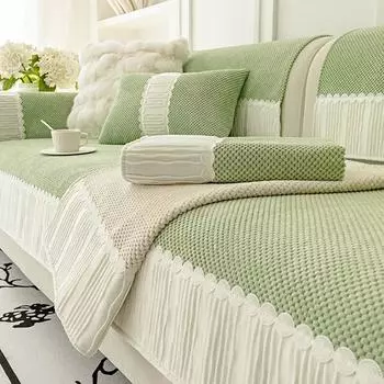 Чехол для дивана с белой окантовкой для гостиной, маленький вельветовый коврик для дивана в клетку, полотенце, нескользящий чехол для дивана, подушка для дивана, чехол 70x70cm 1pcs