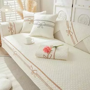 Чехол для дивана с белым бантом и принтом из хлопка, стираная подушка для дивана, зимний декор для гостиной, наволочка для подушки на заднюю часть дивана 70x70cm1pcs